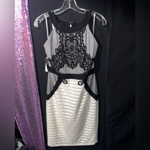 Jax White Cocktail Dress with Black Lace and Mesh Detail NWT
